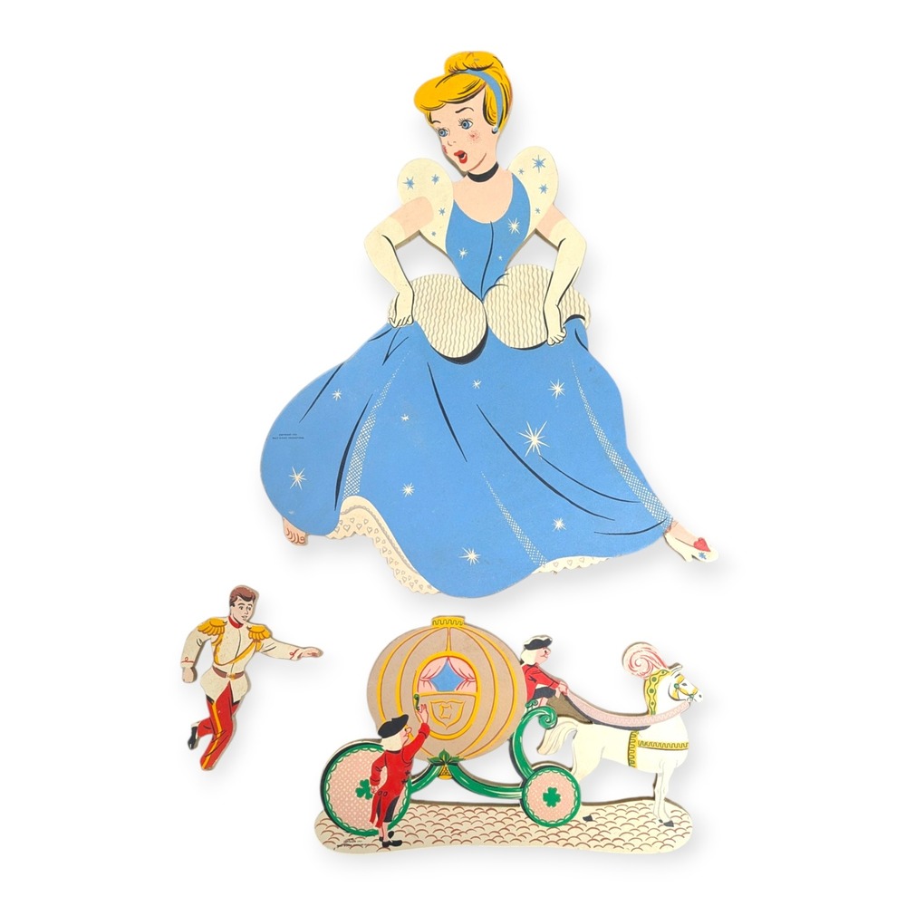 Vintage 1951 Disney Cinderella Prince Charming Pumpkin Carriage Wall Decor Set